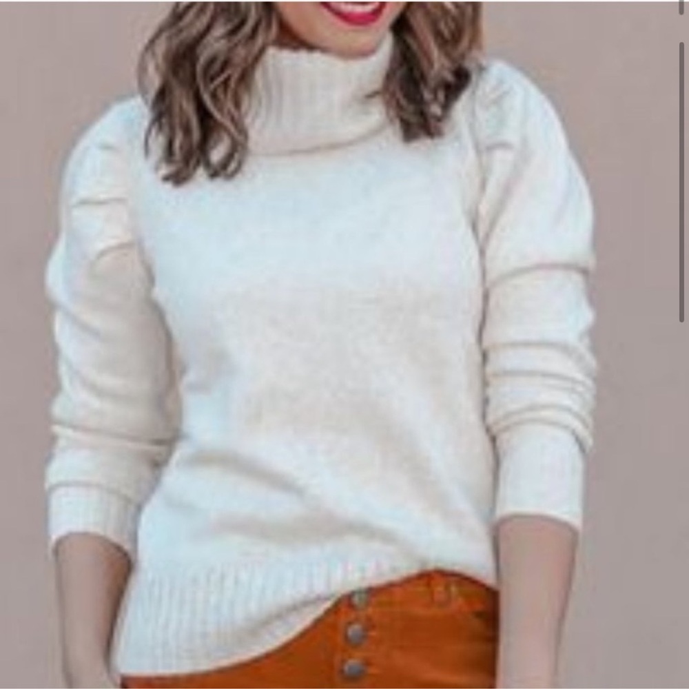 Cabi sweater style #3889 turtleneck puff sleeve pearl sweater - Picture 2 of 12